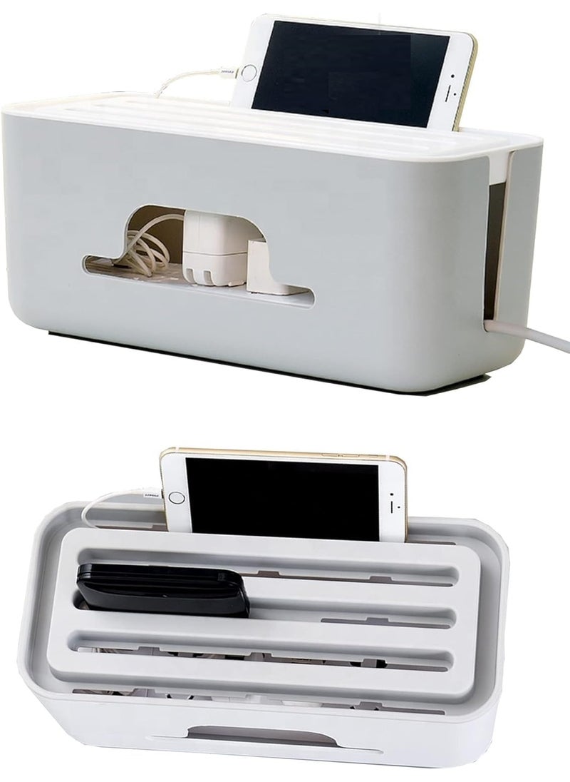 Generic White Cable Management Box with Mobile Stand Desk Computer Cable Hide Wires Power Strips Surge Protector Wire Organizer with Phone StandSafe ABS Material Home Office  - Image 2