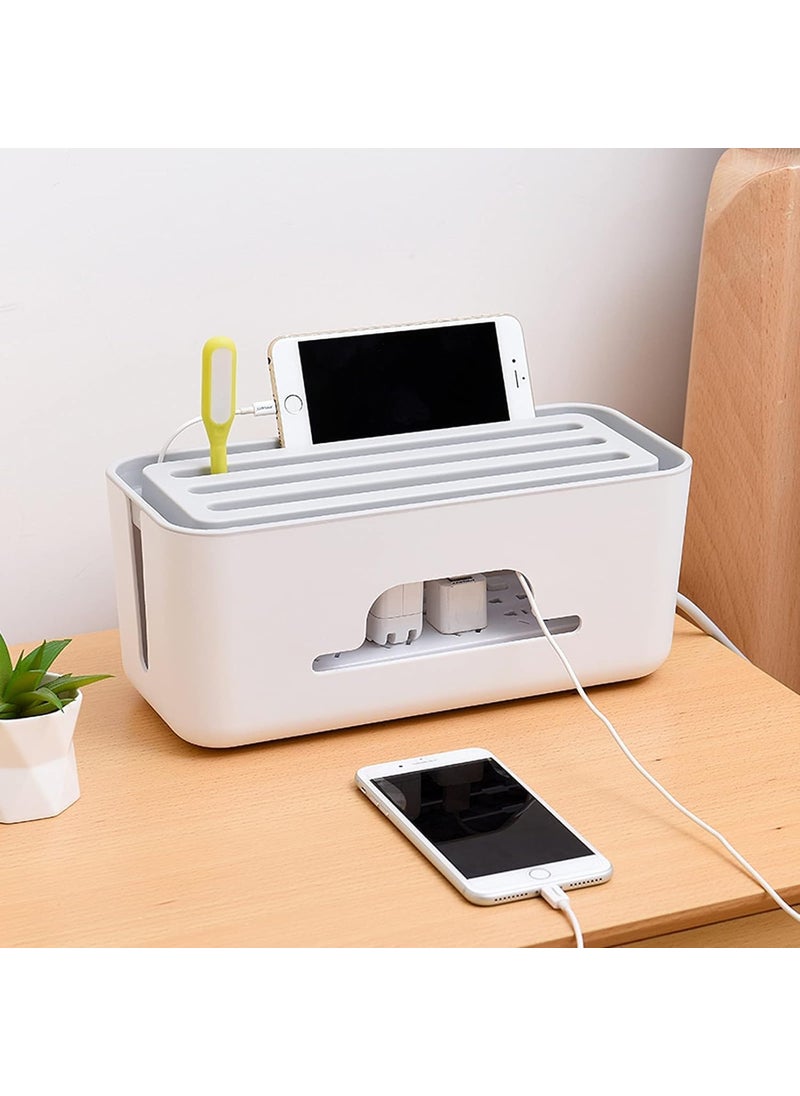 Generic White Cable Management Box with Mobile Stand Desk Computer Cable Hide Wires Power Strips Surge Protector Wire Organizer with Phone StandSafe ABS Material Home Office  - Image 3
