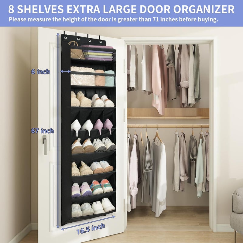 FENTEC Over Door Shoe Storage Organiser 8 Tier Hanging Shoe Rack Storage Organizer for Space Saving, Back of Door Shoes Organiser Deep Pockets with Sturdy Hooks, 1 Pack, Black - Image 2