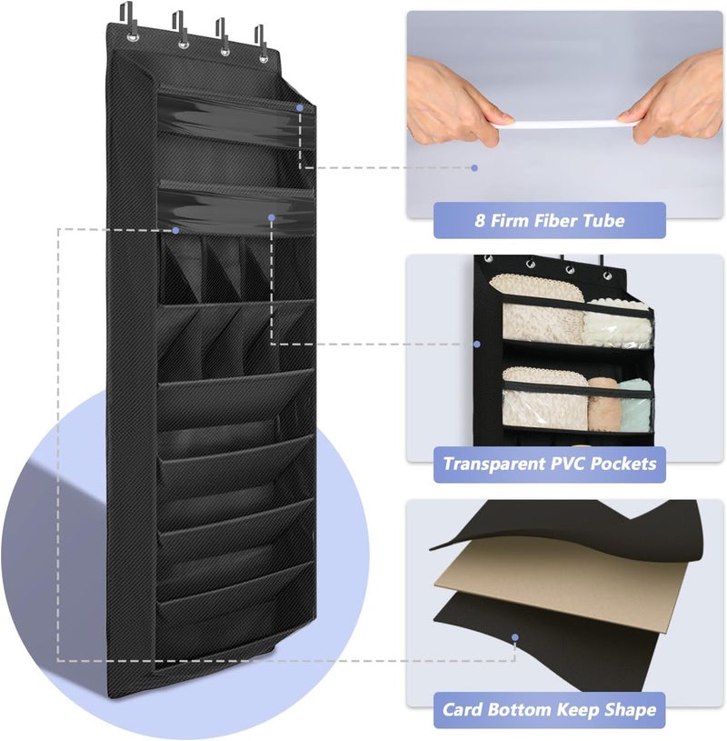 FENTEC Over Door Shoe Storage Organiser 8 Tier Hanging Shoe Rack Storage Organizer for Space Saving, Back of Door Shoes Organiser Deep Pockets with Sturdy Hooks, 1 Pack, Black - Image 4