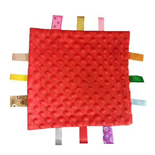 G-Tree Baby Comfort Blanket with Tag, Multi-Coloured Dinosaurs Tag, FOMUNI Taggy Blanket - Red Textured Underside - Image 3