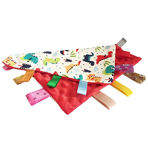 G-Tree Baby Comfort Blanket with Tag, Multi-Coloured Dinosaurs Tag, FOMUNI Taggy Blanket - Red Textured Underside - Image 5