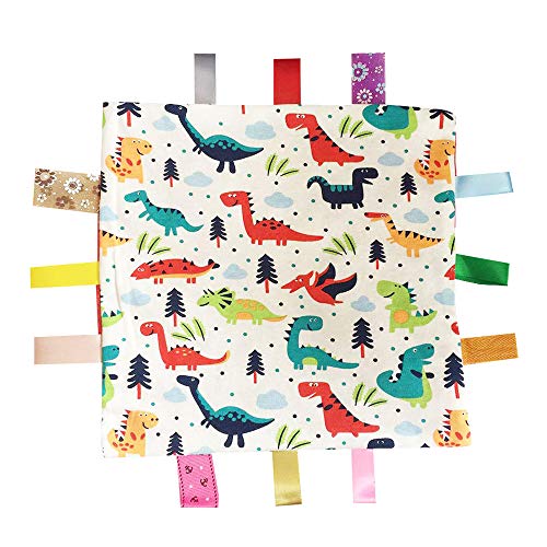 G-Tree Baby Comfort Blanket with Tag, Multi-Coloured Dinosaurs Tag, FOMUNI Taggy Blanket - Red Textured Underside - Image 2