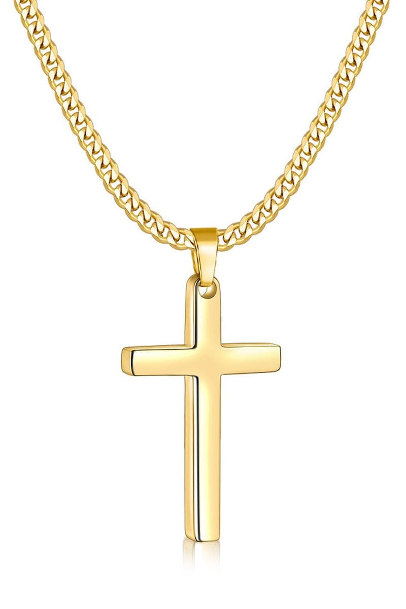 Fiusem Cross Necklace for Men and Women, 14K Gold Plated Mens Cross Necklaces with 3.5mm Cuban Chain, Stainless Steel Small Pendant Chain 20 Inches - Image 1