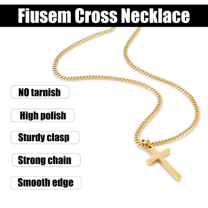 Fiusem Cross Necklace for Men and Women, 14K Gold Plated Mens Cross Necklaces with 3.5mm Cuban Chain, Stainless Steel Small Pendant Chain 20 Inches - Image 5