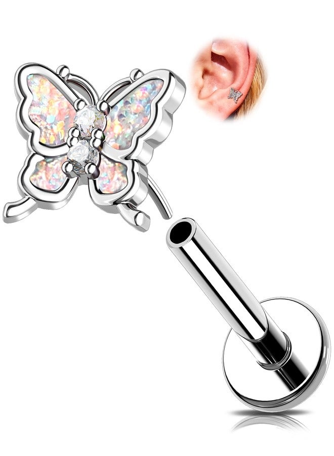 Melighting MeIighting 16G Butterlfy Threadless Helix Stud, Stainless Steel 316L Flat Back Earring, Cartilage Piercing Jewelry Clear CZ Lobe Tragus Piercing for Women 6 mm - Image 1