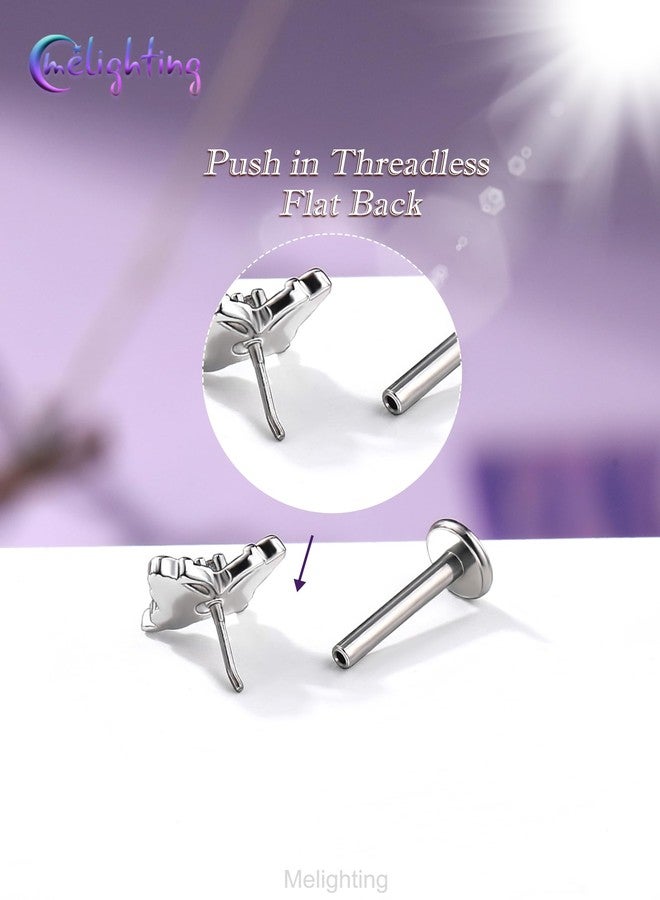 Melighting MeIighting 16G Butterlfy Threadless Helix Stud, Stainless Steel 316L Flat Back Earring, Cartilage Piercing Jewelry Clear CZ Lobe Tragus Piercing for Women 6 mm - Image 5