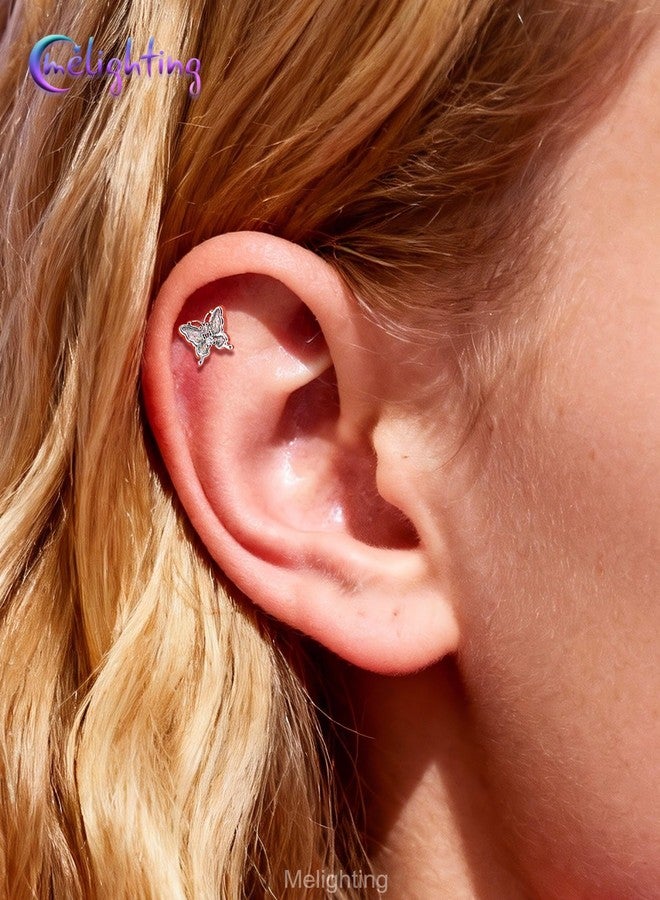 Melighting MeIighting 16G Butterlfy Threadless Helix Stud, Stainless Steel 316L Flat Back Earring, Cartilage Piercing Jewelry Clear CZ Lobe Tragus Piercing for Women 6 mm - Image 3