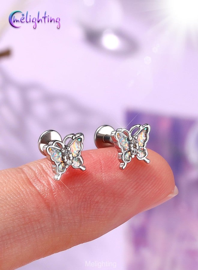 Melighting MeIighting 16G Butterlfy Threadless Helix Stud, Stainless Steel 316L Flat Back Earring, Cartilage Piercing Jewelry Clear CZ Lobe Tragus Piercing for Women 6 mm - Image 4