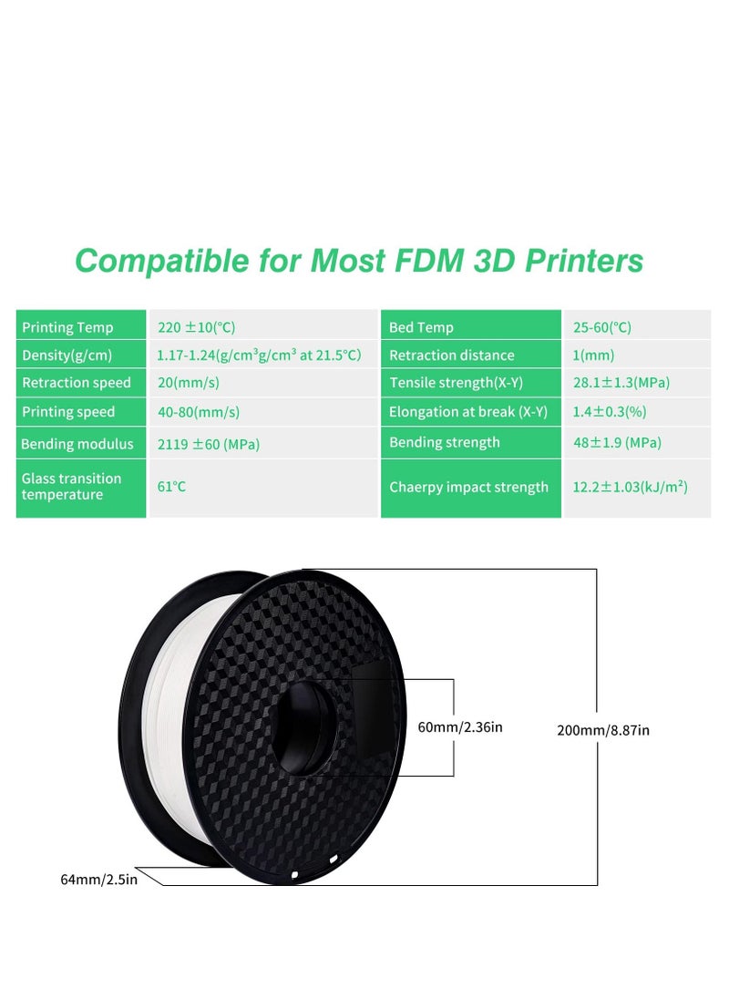 KASTWAVE - PLA 3D Printer Filament, Dimensional Accuracy +/- 0.03 mm, 1 kg Spool 2.2lbs, 1.75 mm White - Image 1