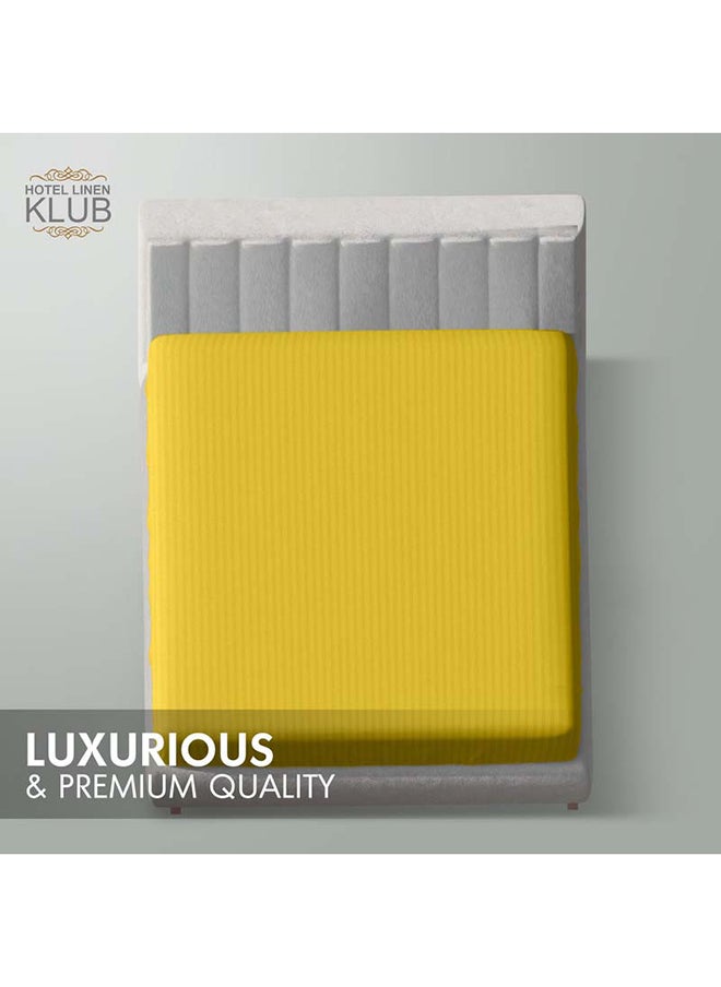 Hotel Linen Klub - Stripe Microfiber Mustard Fitted Sheet Queen 150x200 cm - Image 1