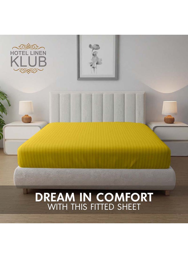 Hotel Linen Klub - Stripe Microfiber Mustard Fitted Sheet Queen 150x200 cm - Image 1