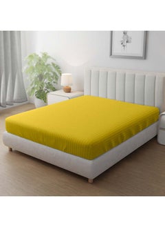 Hotel Linen Klub Stripe Microfiber Mustard Fitted Sheet Queen 150x200 cm  - Image 1