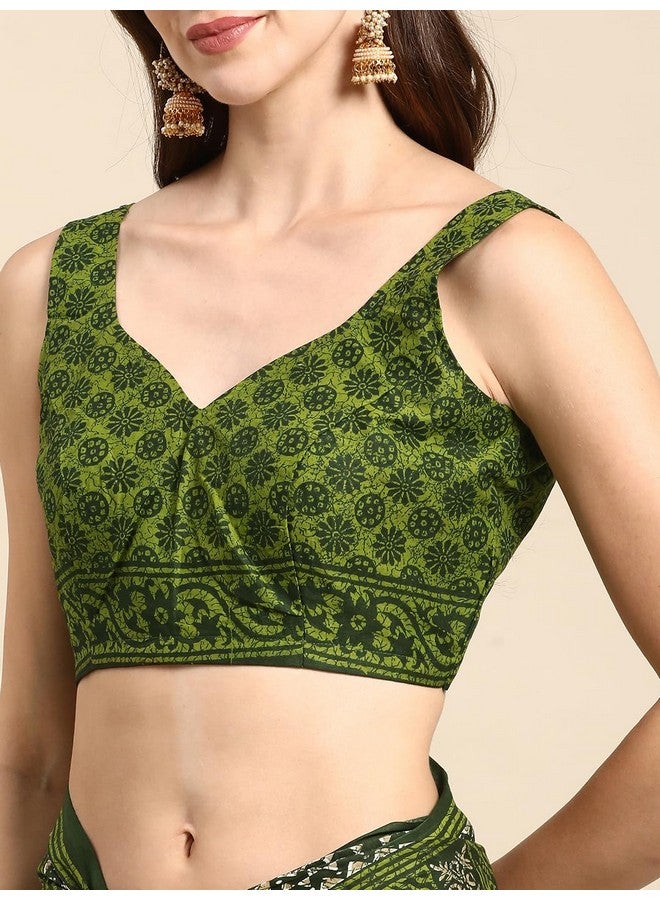 RATAN Pure Cotton Printed Mulmul Saree for Women with Blouse Piece (GDBT-BP-1051-GRN_Green) - Image 5