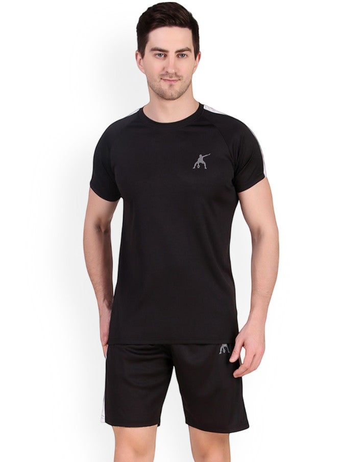 PREEN Black Solid T-Shirt & Shorts Co-Ord Set - Image 1