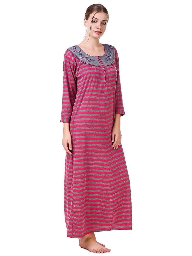 CIERGE New Woolen Winter Fleece Maxi Nighty 3/4 Sleeve For Women(Color-Pink) - Image 2