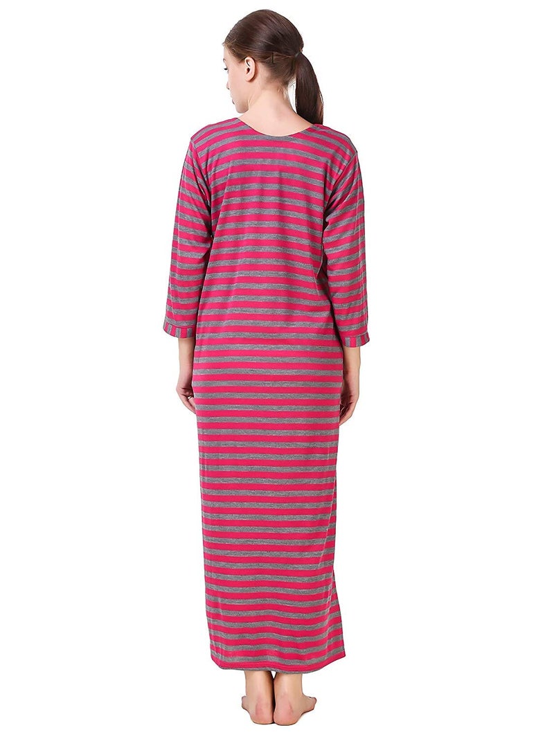 CIERGE New Woolen Winter Fleece Maxi Nighty 3/4 Sleeve For Women(Color-Pink) - Image 4