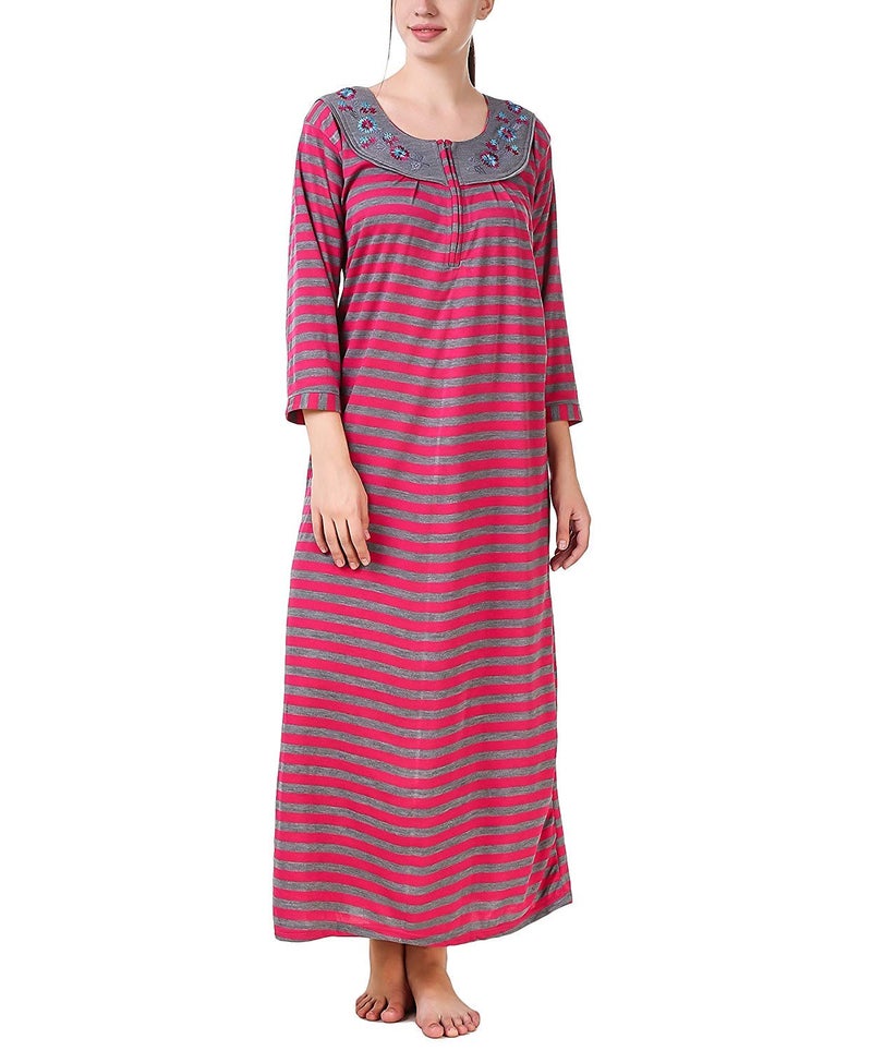 CIERGE New Woolen Winter Fleece Maxi Nighty 3/4 Sleeve For Women(Color-Pink) - Image 1