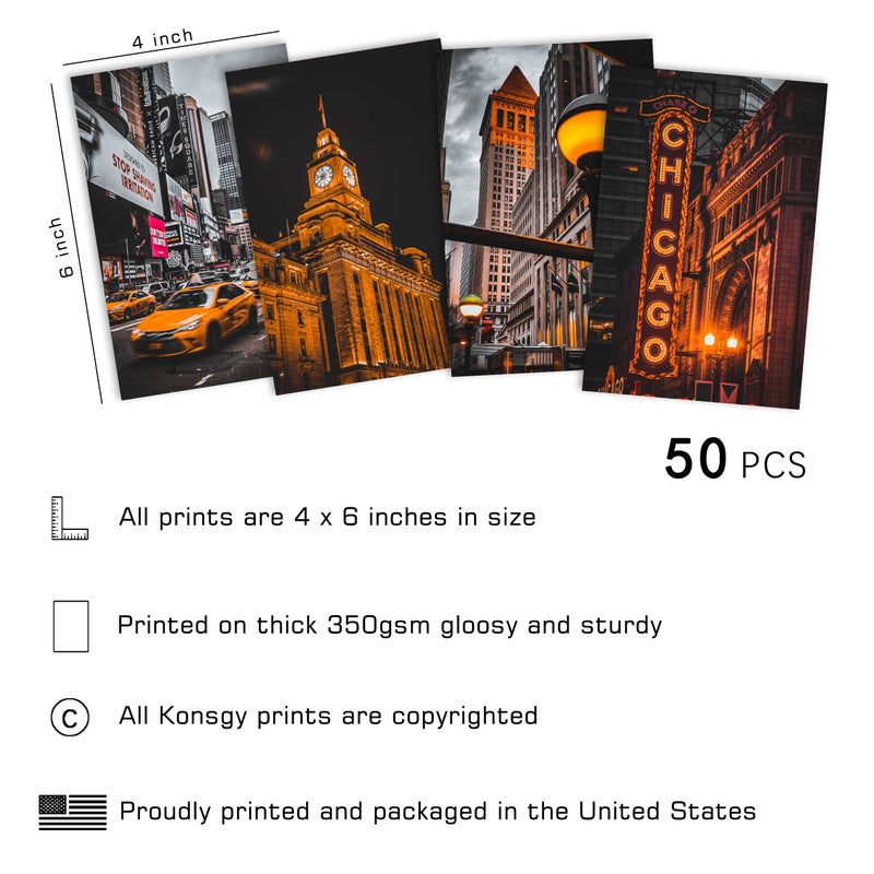 Kongsy Black Orange Wall Collage Kit - صور جمالية لديكور الغرفة العصرية - 50 ٪ من المطبوعات الفنية في الشارع 4x6 بوصة - أورانج أنيقة جدار - Image 3