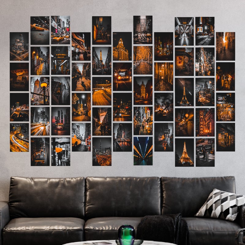 Kongsy Black Orange Wall Collage Kit - صور جمالية لديكور الغرفة العصرية - 50 ٪ من المطبوعات الفنية في الشارع 4x6 بوصة - أورانج أنيقة جدار - Image 2