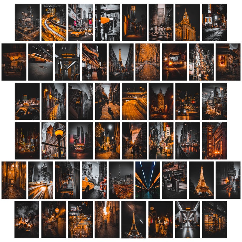 Kongsy Black Orange Wall Collage Kit - صور جمالية لديكور الغرفة العصرية - 50 ٪ من المطبوعات الفنية في الشارع 4x6 بوصة - أورانج أنيقة جدار - Image 1