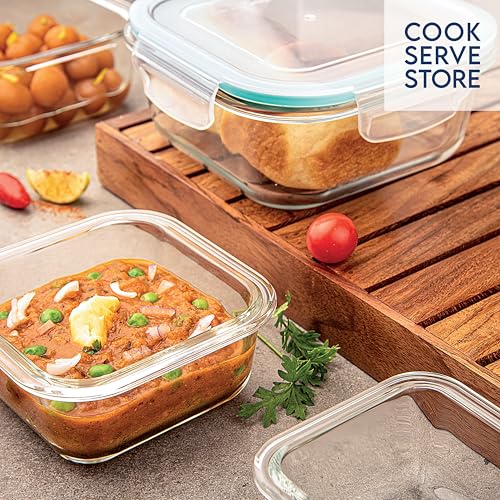 La Opala Cook Serve Store 100% Borosilicate Glass Storage Container | Clip N Store with Air-Tight Snap Lid | Square 520 ml | Microwave & Oven Proof | Dishwasher & Freezer Proof | Transparent - Image 3