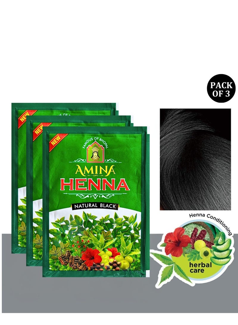 Amina Natural Black Henna Powder For Hair Color, Natural Black Hair, Herbal Conditioning Hair Dye for Silky & Shiny Soft Hair Colour for Men & Women (25 Gms x Pack Of 3) - Image 1