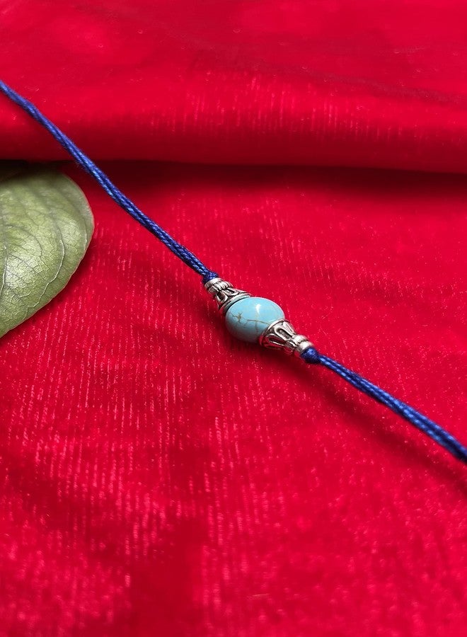 RDK SON'S Designer Stone Rakhi Set for Bhai & Bhabhi | Turquoise Rakhi with Kalwa, Roli Chawal | Raksha Bandhan Gift for Brother - Image 2