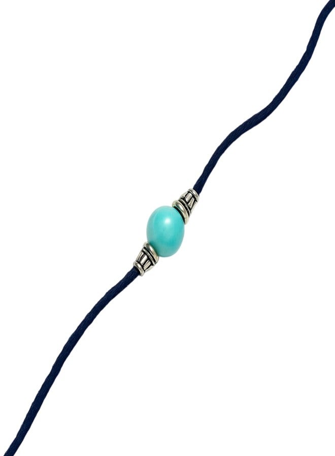 RDK SON'S Designer Stone Rakhi Set for Bhai & Bhabhi | Turquoise Rakhi with Kalwa, Roli Chawal | Raksha Bandhan Gift for Brother - Image 1