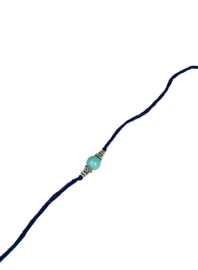 RDK SON'S Designer Stone Rakhi Set for Bhai & Bhabhi | Turquoise Rakhi with Kalwa, Roli Chawal | Raksha Bandhan Gift for Brother - Image 4