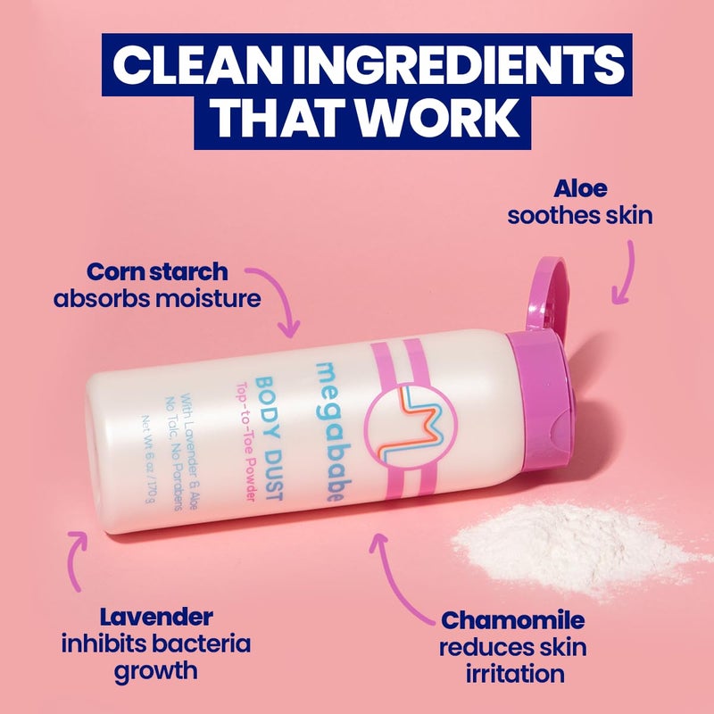 Megababe Sweat Absorbing Body Powder - Body Dust | with Lavender & Aloe | Talc-Free, All Natural | 6 oz - Image 3