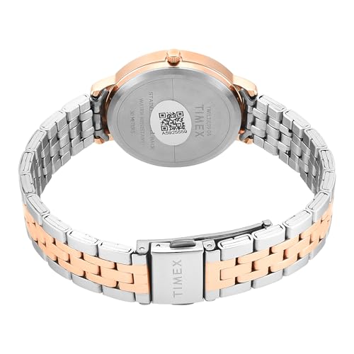 TIMEX Analog Watch for Woman with White Round Dial & Two Tone Stainless Steel Bracelet Band Water Resistant Women's Wrist Watches - TWEL19109 - Image 4
