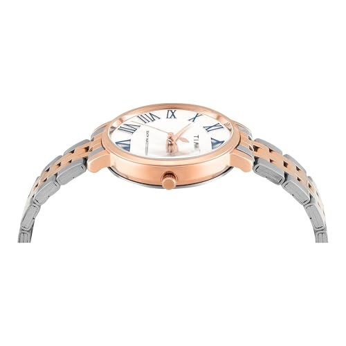 TIMEX Analog Watch for Woman with White Round Dial & Two Tone Stainless Steel Bracelet Band Water Resistant Women's Wrist Watches - TWEL19109 - Image 3