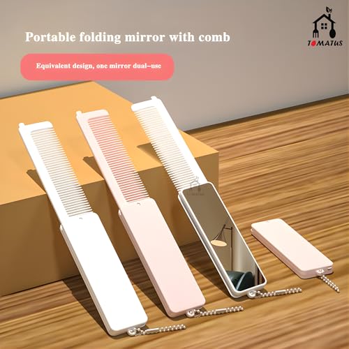 TOMATUS Foldable Pocket Comb with Mirror (Pack of 2) — Compact Travel Hair Comb for Men & Women | 2-in-1 Mini Folding Comb with Keychain | Lightweight Portable Hair Styling Comb for Travel, Office & Daily Use | All Hair Types (White) - Image 2