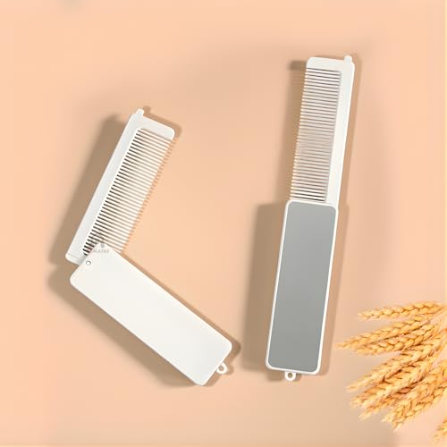 TOMATUS Foldable Pocket Comb with Mirror (Pack of 2) — Compact Travel Hair Comb for Men & Women | 2-in-1 Mini Folding Comb with Keychain | Lightweight Portable Hair Styling Comb for Travel, Office & Daily Use | All Hair Types (White) - Image 1
