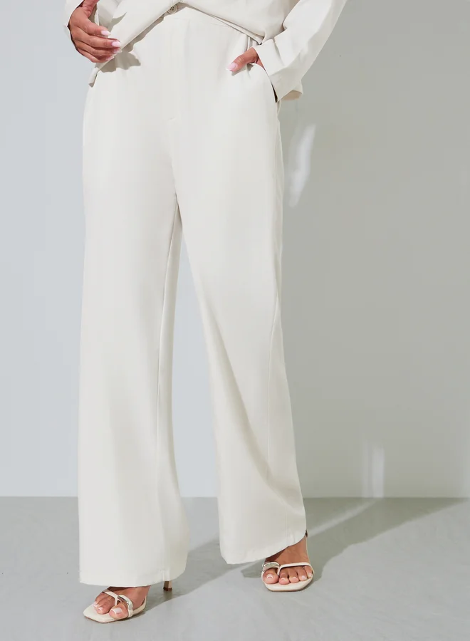 Styli  Beige Solid Asymmetric Top and Wide Leg Pants Co-Ord Set for Women | Best Price UAE