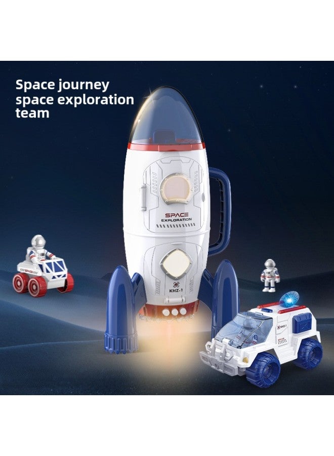 Children's Aviation Model Toy Acousto-optic Space Rocket Universe Space Explorer Vehicle Inertia Model Play House Toy-Color:W891A-3 Space Station + Return Capsule + Space Motorcycle +3 Astronauts + - Image 3
