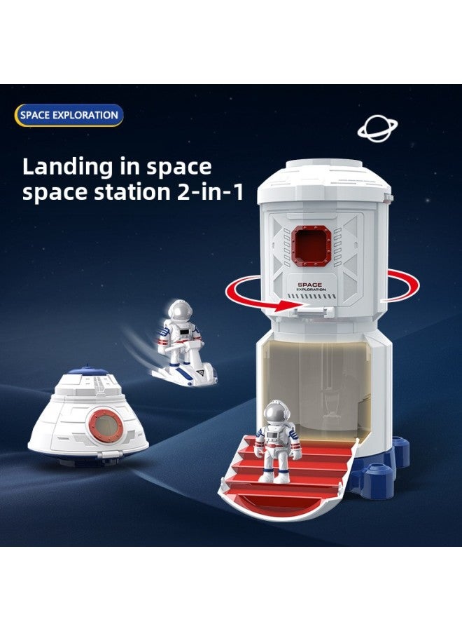 Children's Aviation Model Toy Acousto-optic Space Rocket Universe Space Explorer Vehicle Inertia Model Play House Toy-Color:W891A-3 Space Station + Return Capsule + Space Motorcycle +3 Astronauts + - Image 4