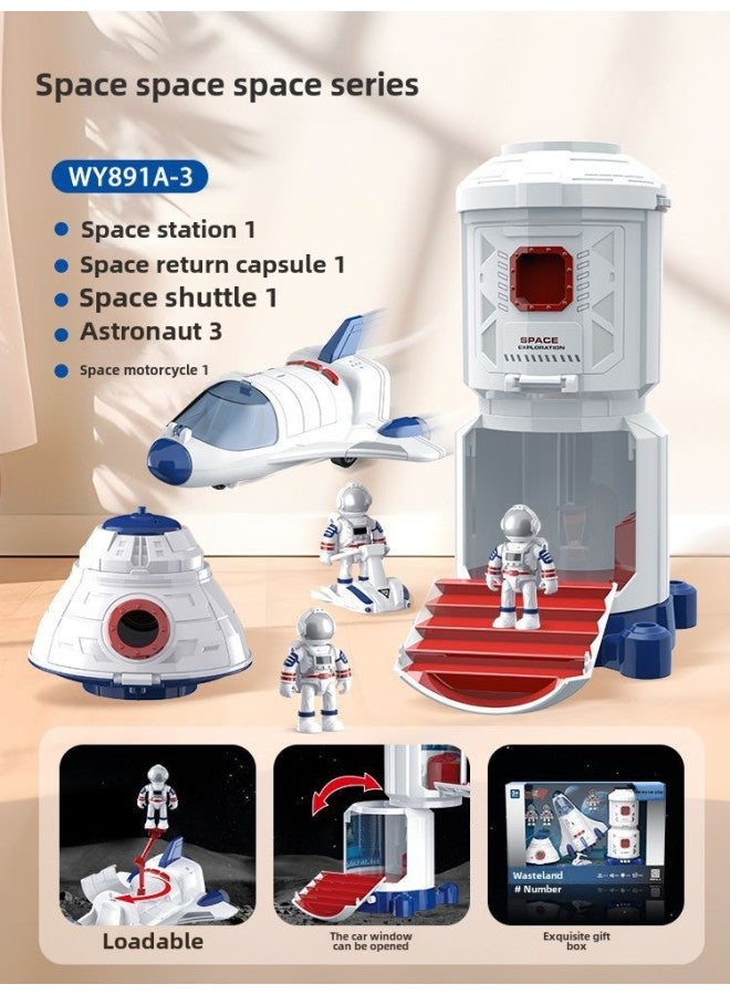 Children's Aviation Model Toy Acousto-optic Space Rocket Universe Space Explorer Vehicle Inertia Model Play House Toy-Color:W891A-3 Space Station + Return Capsule + Space Motorcycle +3 Astronauts + - Image 1