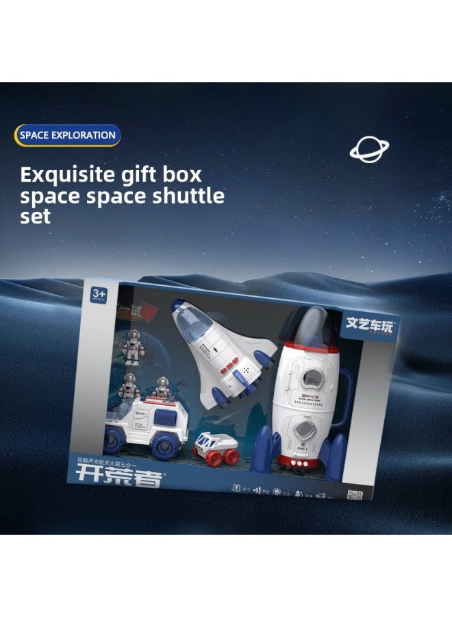 Children's Aviation Model Toy Acousto-optic Space Rocket Universe Space Explorer Vehicle Inertia Model Play House Toy-Color:W891A-3 Space Station + Return Capsule + Space Motorcycle +3 Astronauts + - Image 2