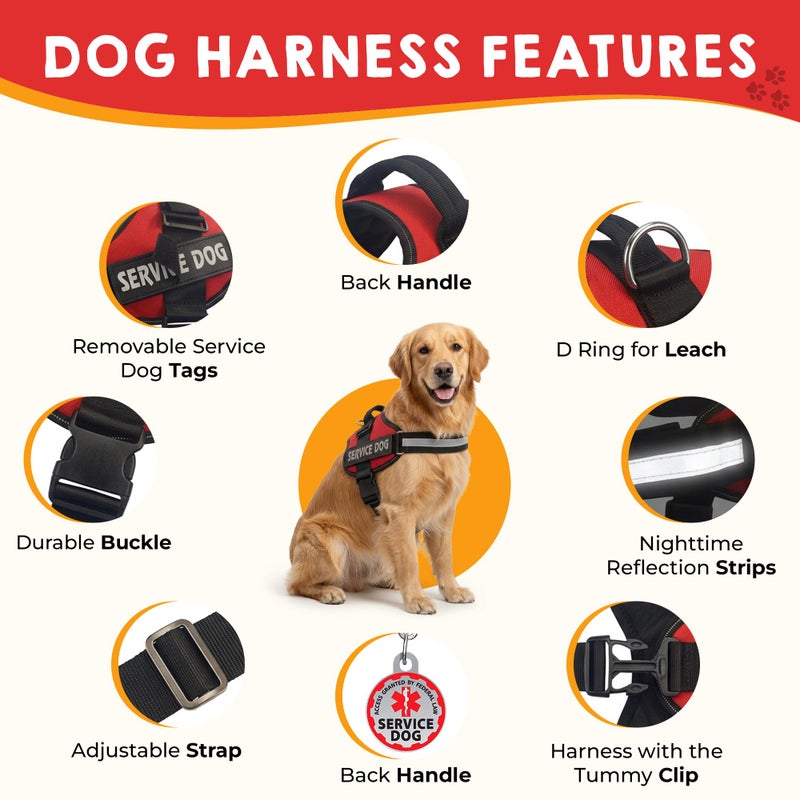 Pelto Service Dog Vest + ID Tag + 50 ADA Information Cards - Service Dog Harness w Patch in Sizes X Small to XX Large, Metal Dog Tag has Durable Clip, Service Animal Information Cards. ESA Accessory Set - Image 2