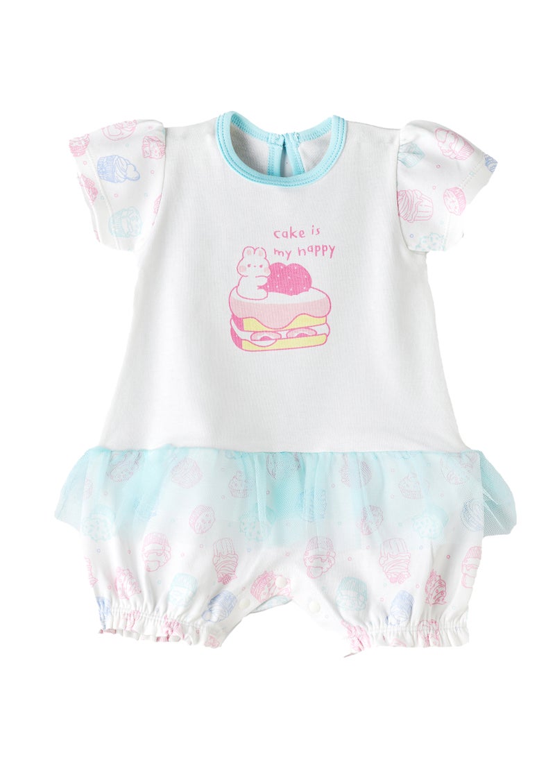Elegant Kids Baby Girl White and Blue 'Cake is My Happy' Romper  - Image 1