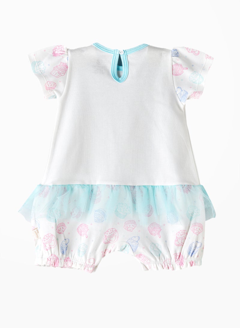 Elegant Kids Baby Girl White and Blue 'Cake is My Happy' Romper  - Image 2