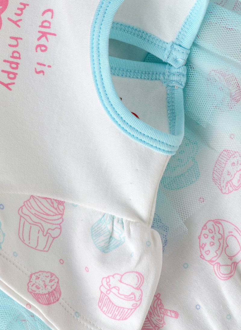 Elegant Kids Baby Girl White and Blue 'Cake is My Happy' Romper  - Image 3