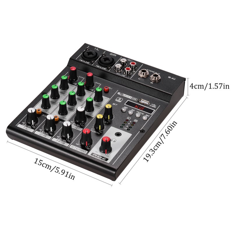 M-4U Portable 4-Channel BT Mixing Console Digital Audio Mixer Built-in Reverb Effects +48V Phantom Power 3-band EQ DC 5-12V Power Supply for Recording DJ Network Live Broadcast Karaoke - Image 3