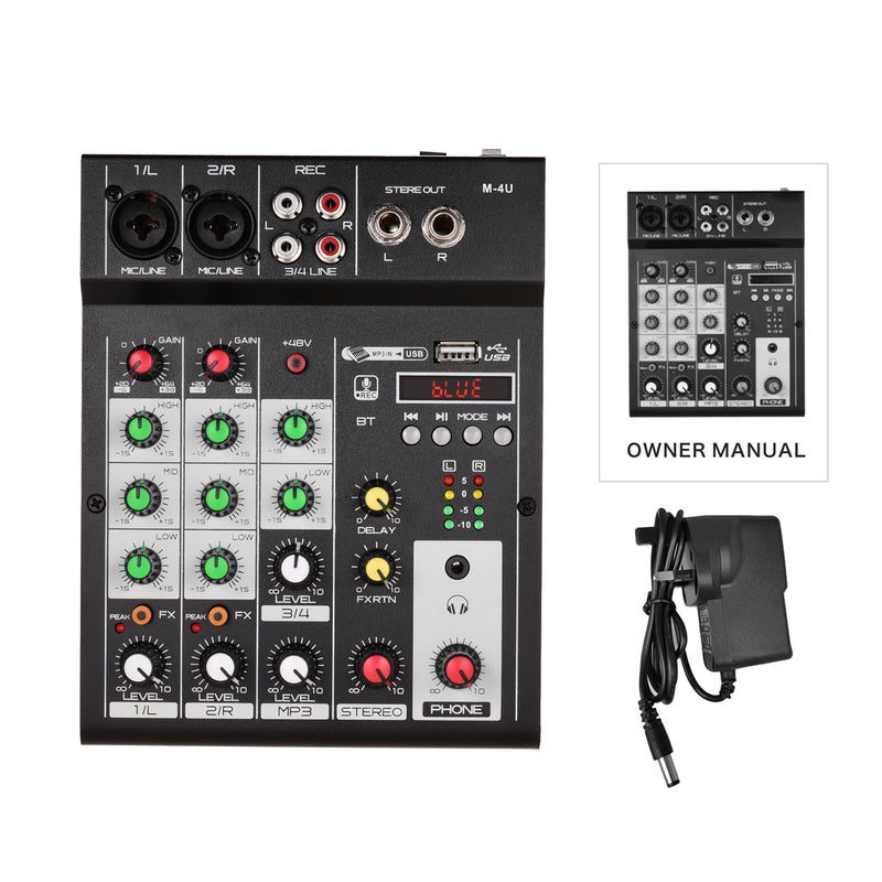 M-4U Portable 4-Channel BT Mixing Console Digital Audio Mixer Built-in Reverb Effects +48V Phantom Power 3-band EQ DC 5-12V Power Supply for Recording DJ Network Live Broadcast Karaoke - Image 2