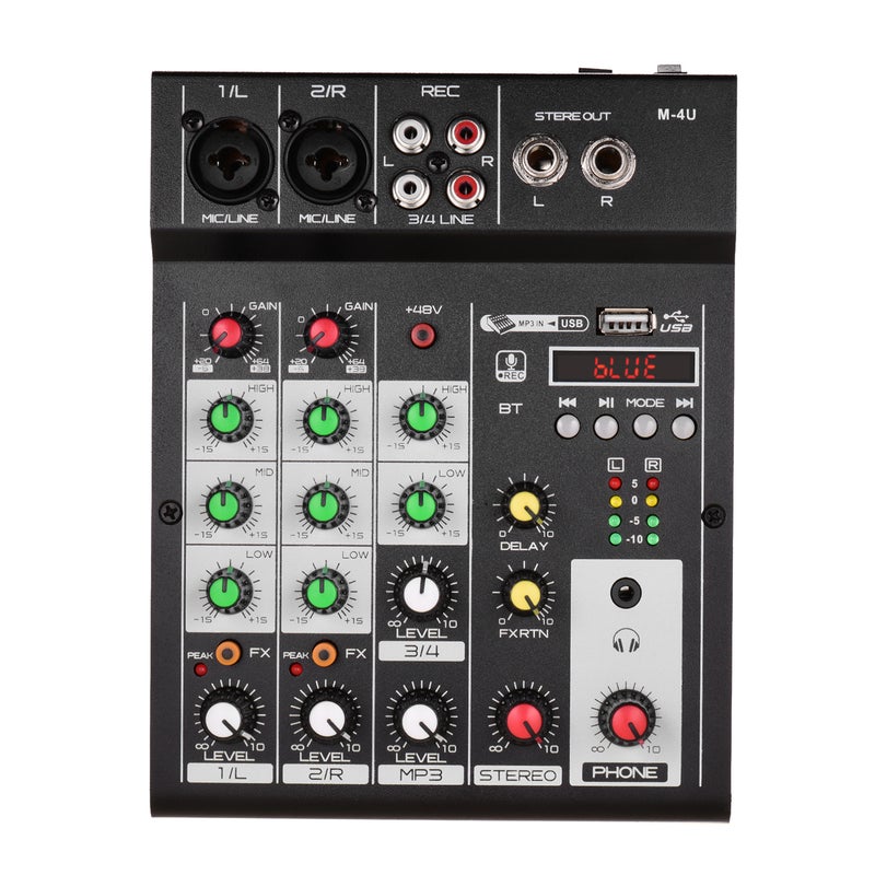 M-4U Portable 4-Channel BT Mixing Console Digital Audio Mixer Built-in Reverb Effects +48V Phantom Power 3-band EQ DC 5-12V Power Supply for Recording DJ Network Live Broadcast Karaoke - Image 4