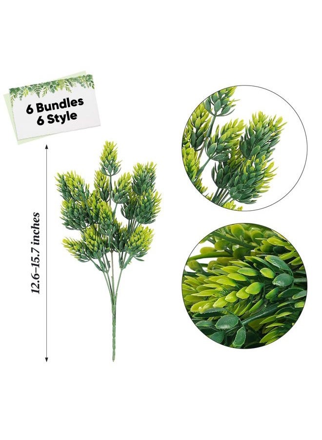 ilauke 6 Pack Artificial Greenery Stems Outdoor UV Resistant, Faux Plants for Home Decor Indoor Outside, Assorted Eucalyptus Decor & More for Vases - Image 2
