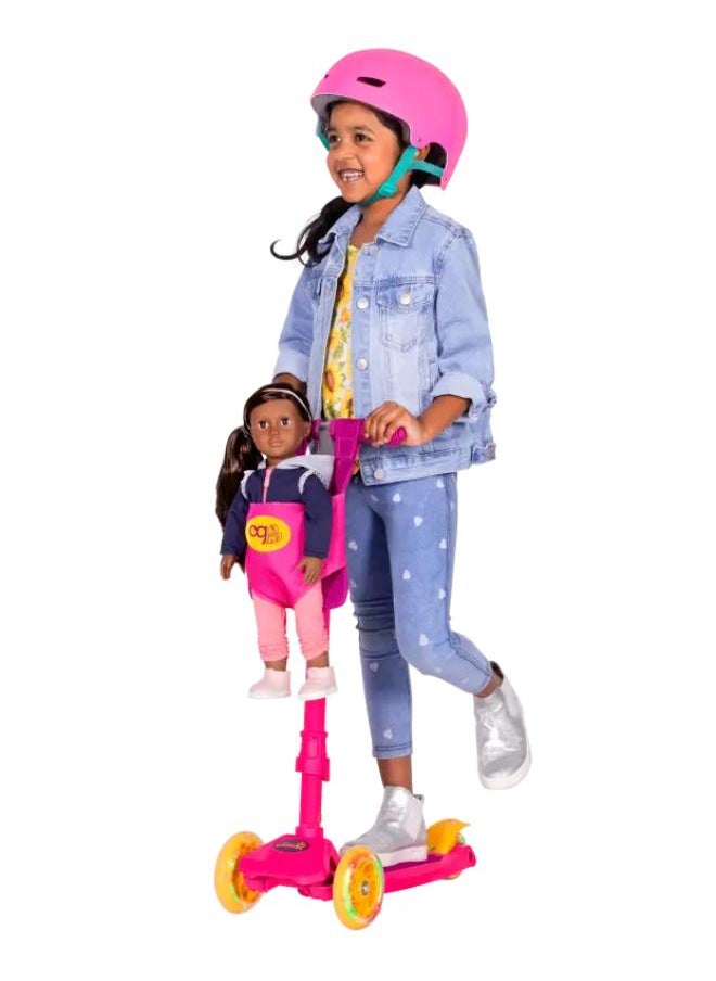 Our Generation - By My Side Scooter - Kick Scooter for Kids with Light-Up Wheels & Doll Carrier - Image 1
