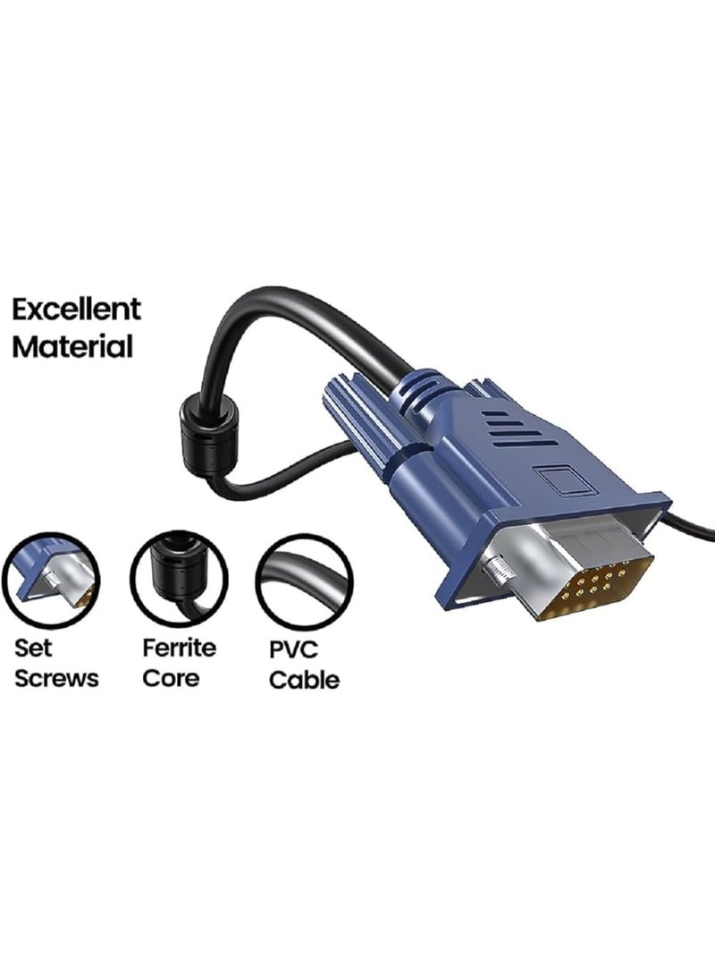 VGA Cable 15-Pin Male to Male – 1.5m Full HD 1080P (Renewed) | Compatible with Projectors, PCs, Monitors & LCD Screens - Image 4